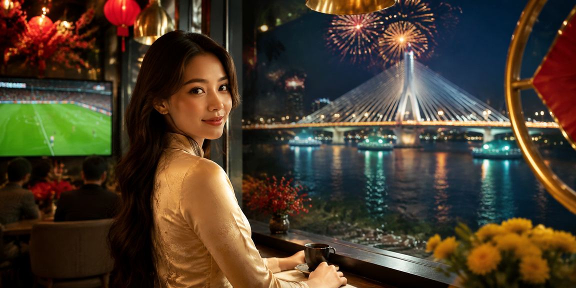 Người dùng Cần Thơ xem kèo bóng đá trực tuyến trên điện thoại trong trang phục áo dài truyền thống
